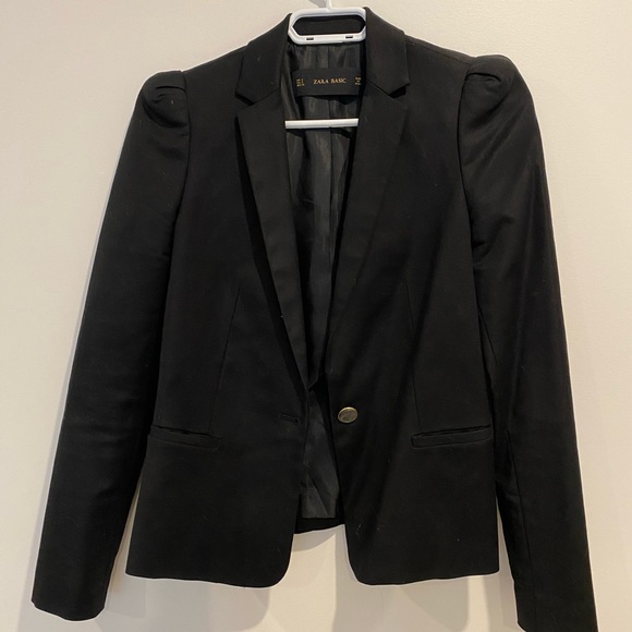 Zara puff shoulder black blazer